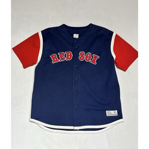 Boston Red Sox Baseball Jersey Button Up Mens XL Blue True Fan MLB Genuine